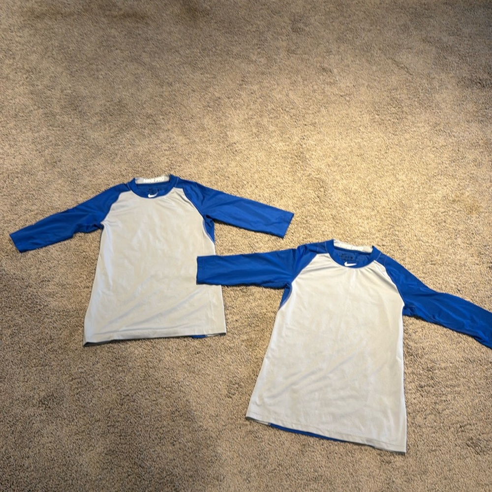 Nike Pro Youth Large Dri Fit MLB logo 3/4 fitted shirt Royal blue and gray